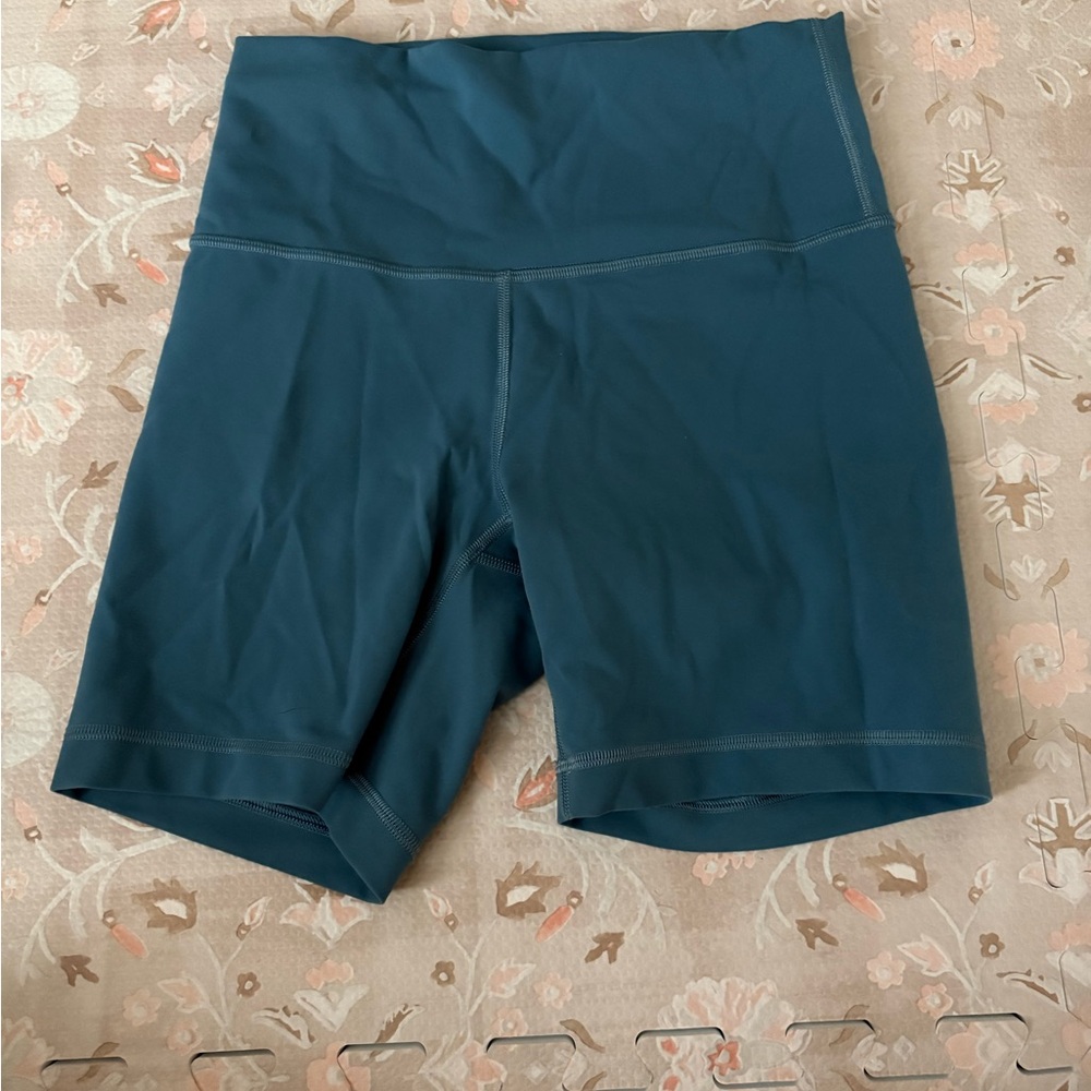 Women’s lululemon wonder under 6in biker shorts size 6. Light blue color.